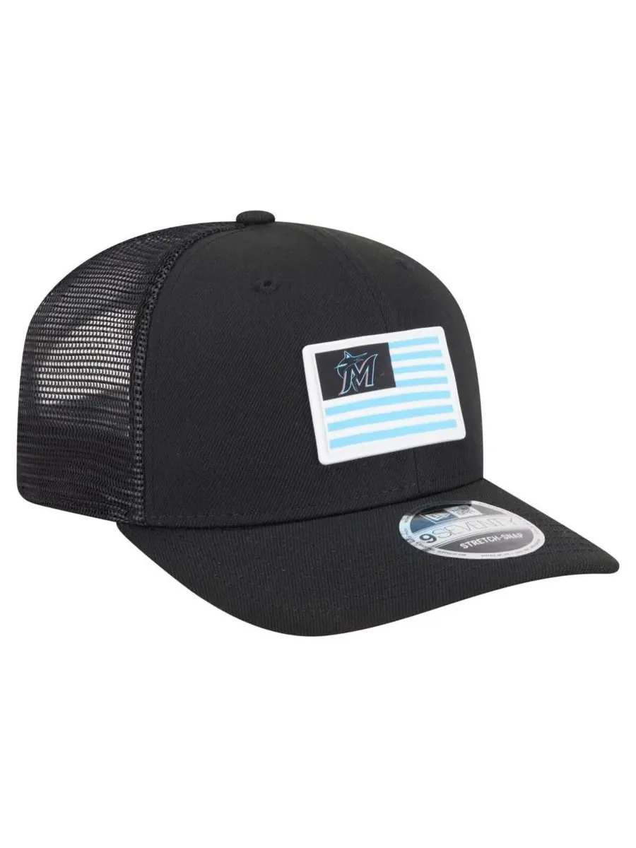 New Era Мужская черная кепка Miami Marlins с флагом 9SEVENTY COOLERA на эластичных кнопках — изображение 3 из 4, черный