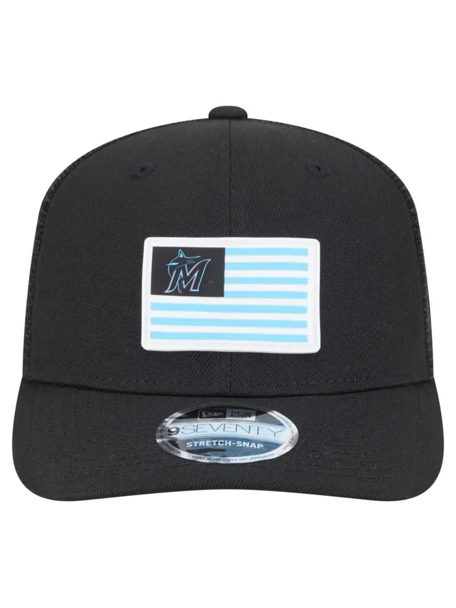 New Era Мужская черная кепка Miami Marlins с флагом 9SEVENTY COOLERA на эластичных кнопках — изображение 4 из 4, черный
