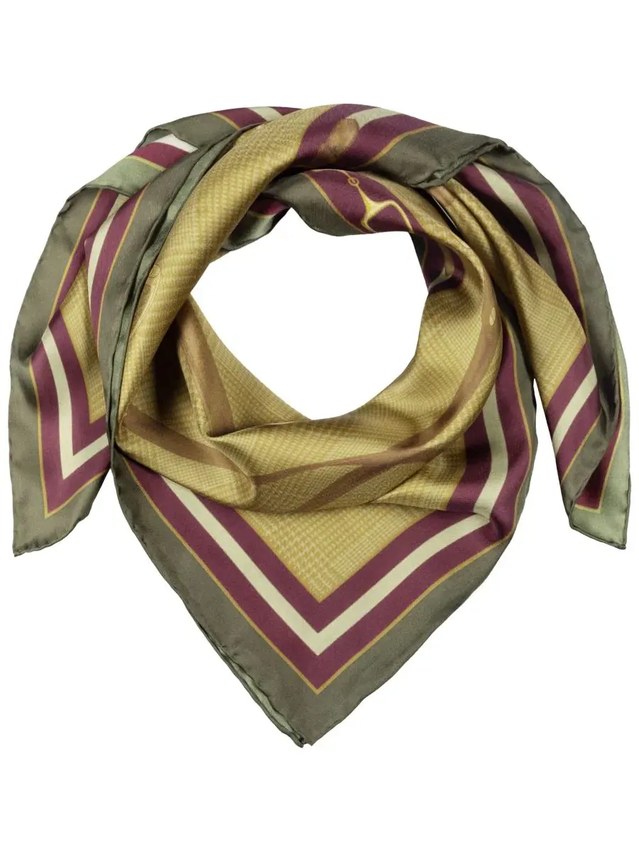 Шелковый квадратный платок с принтом Equestrian Glenplaid Square Scarf Lauren Ralph Lauren — изображение 2 из 4, коричневый