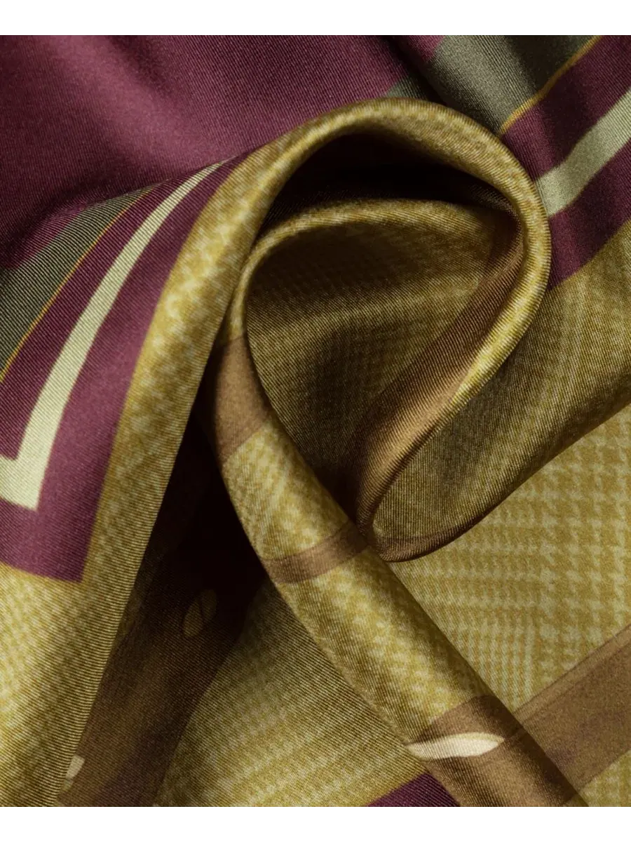 Шелковый квадратный платок с принтом Equestrian Glenplaid Square Scarf Lauren Ralph Lauren — изображение 3 из 4, коричневый