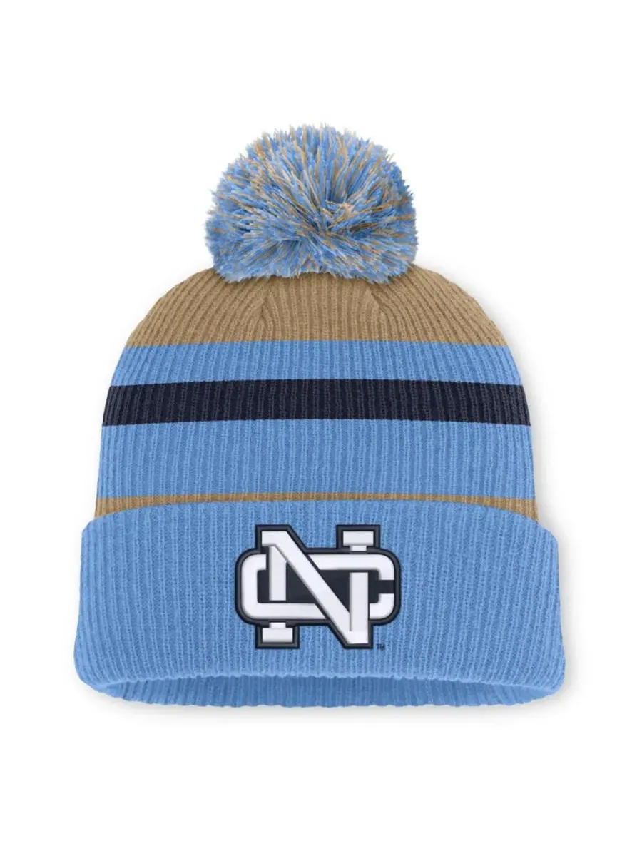 Вязаная шапка с отворотом и помпоном Nike North Carolina Tar Heels Legacy Striped Cuffed Knit Hat