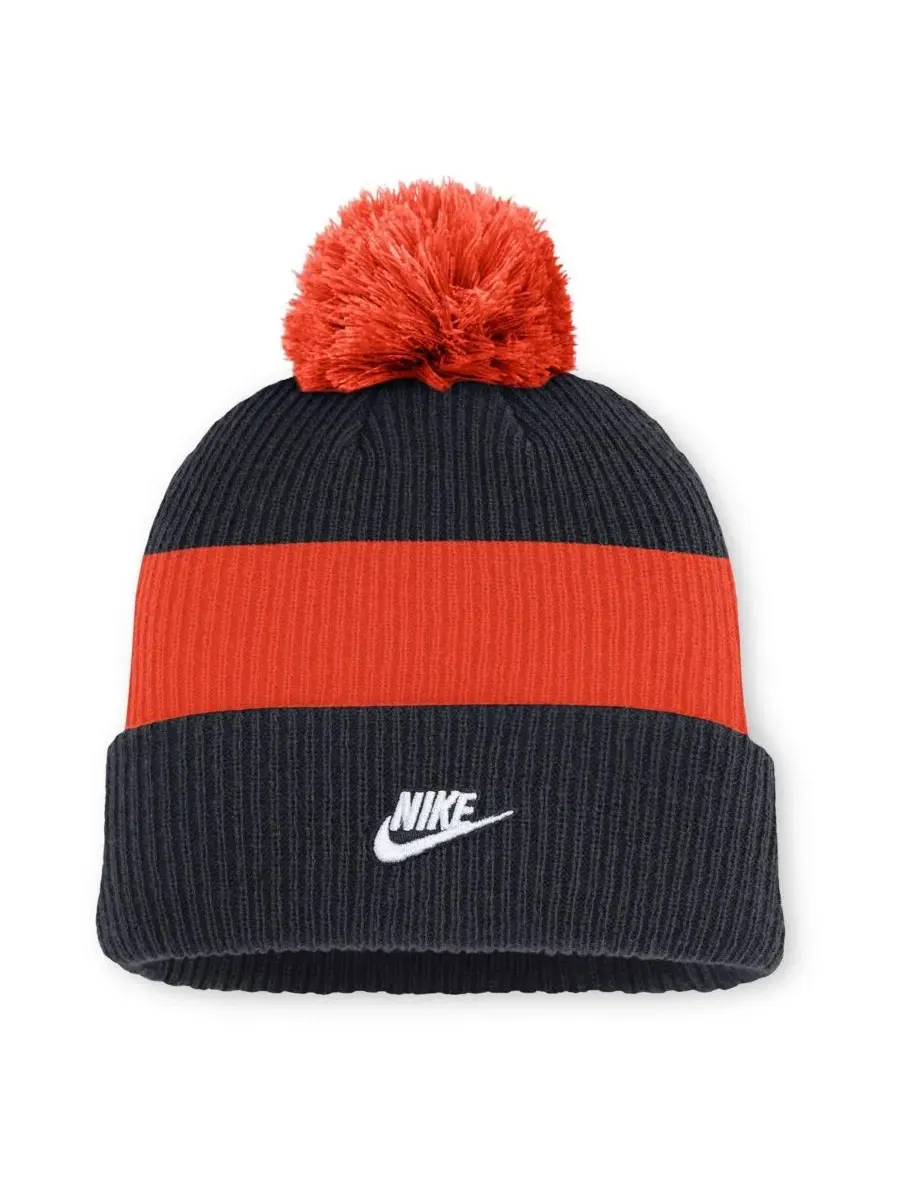 Nike Мужская вязаная шапка с отворотом и помпоном, темно-синяя/оранжевая, из коллекции Cooperstown — изображение 2 из 2