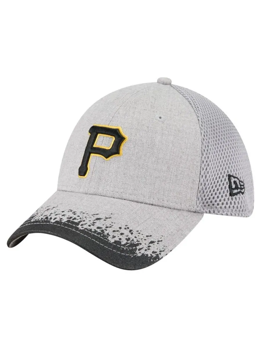Мужская серая кепка Pittsburgh Pirates с козырьком и рисунком в виде брызг краски, модель 39THIRTY