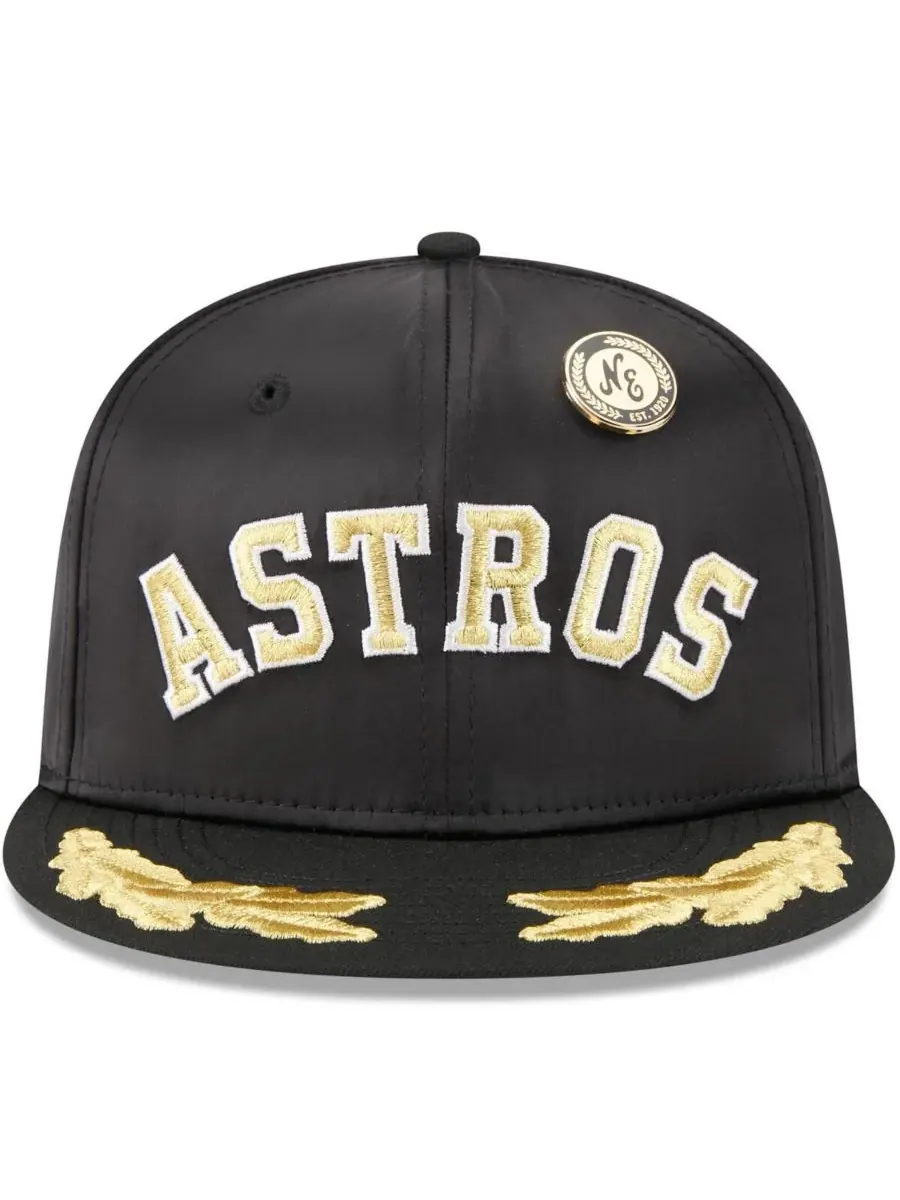 New Era Мужская черная бейсболка Houston Astros 2025 59FIFTY Day Gold Leaf 59FIFTY Fitted Hat — изображение 2 из 4, черный