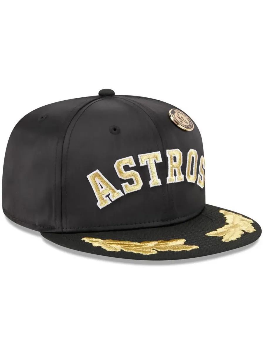 New Era Мужская черная бейсболка Houston Astros 2025 59FIFTY Day Gold Leaf 59FIFTY Fitted Hat — изображение 4 из 4, черный