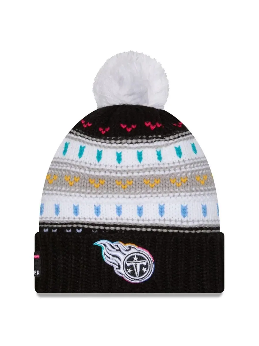 New Era Женская черная вязаная шапка с помпоном Tennessee Titans 2025 NFL Crucial Catch