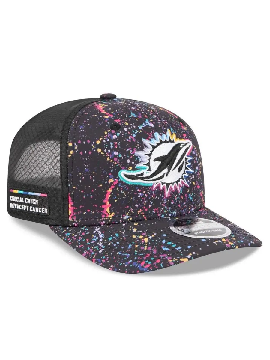 New Era Мужская черная регулируемая кепка Miami Dolphins 2025 NFL Crucial Catch 9SEVENTY