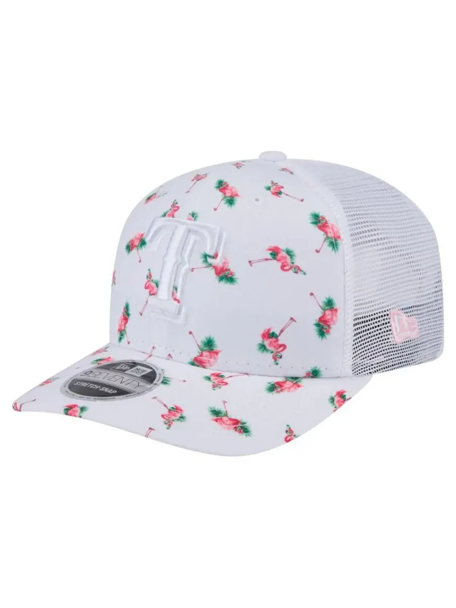 New Era Мужская белая кепка Texas Rangers Flamingo с сетчатой задней частью и застежкой-кнопкой