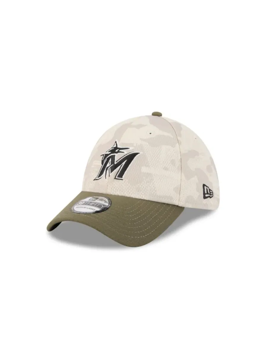 New Era Мужская светло-бежевая/оливковая кепка Miami Marlins 2025, посвященная Дню вооруженных сил