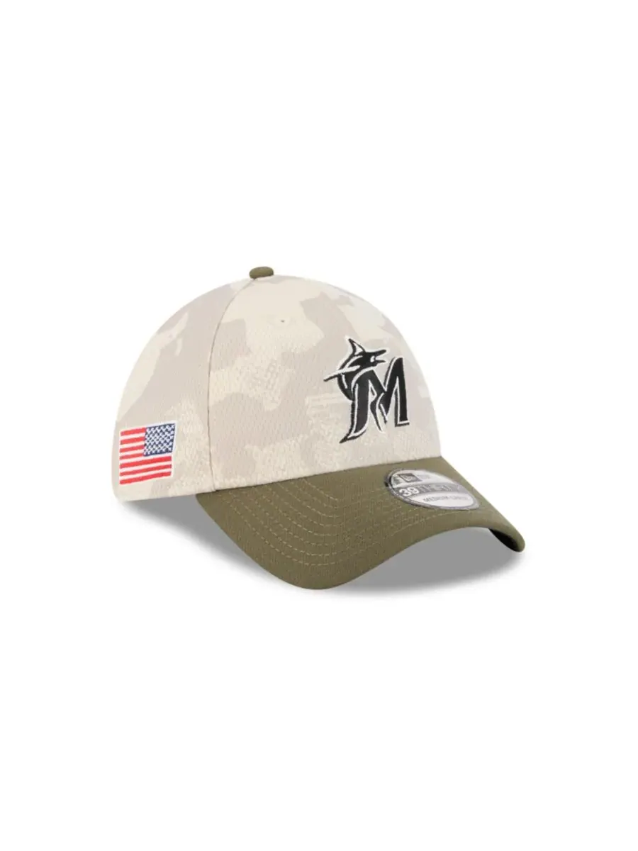 New Era Мужская светло-бежевая/оливковая кепка Miami Marlins 2025, посвященная Дню вооруженных сил — изображение 2 из 7