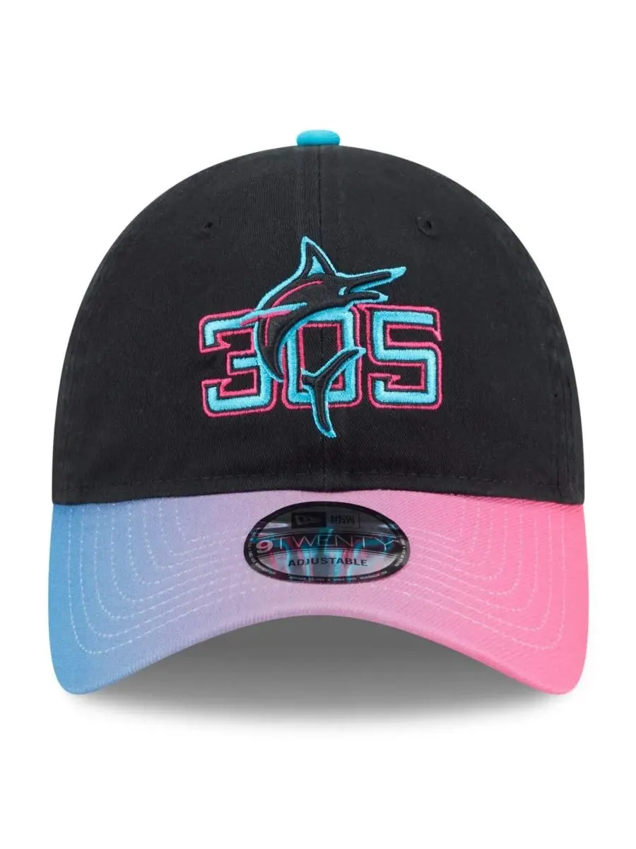 New Era Мужская кепка Miami Marlins 2025 City Connect 9TWENTY с регулируемым размером — изображение 2 из 4, черный розовый