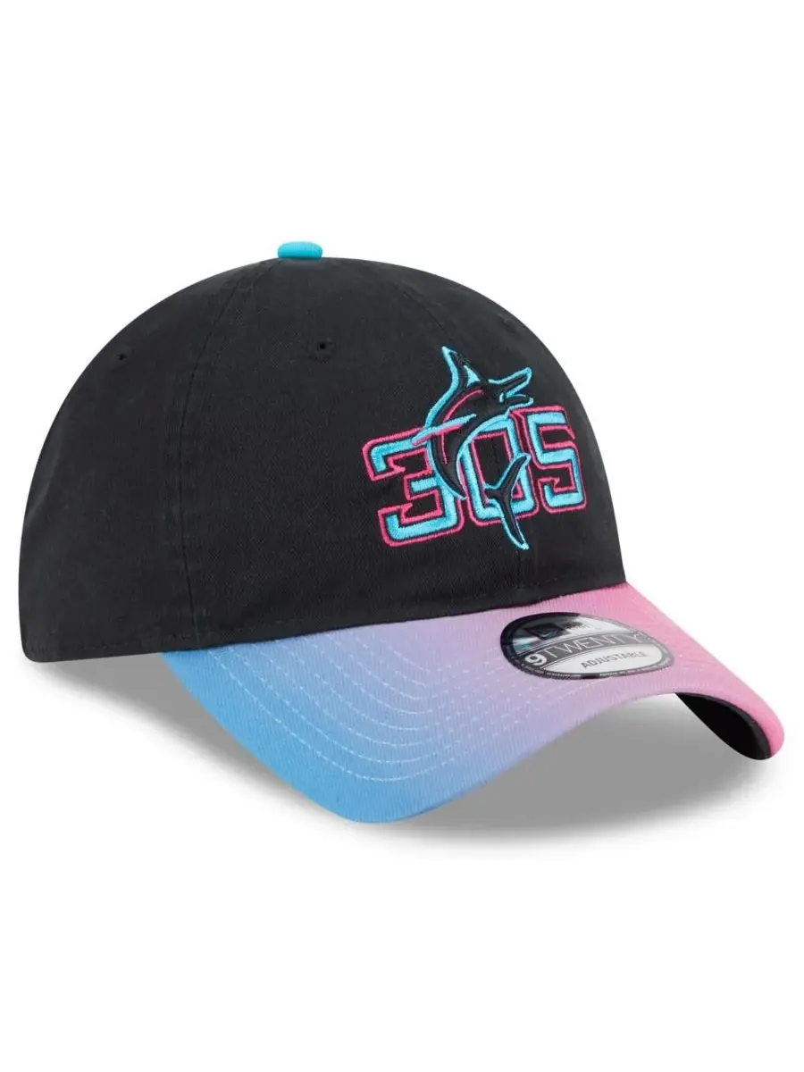 New Era Мужская кепка Miami Marlins 2025 City Connect 9TWENTY с регулируемым размером — изображение 3 из 4, черный розовый