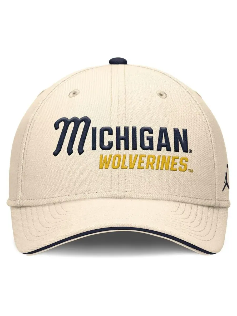 Мужская бейсболка Natural Michigan Wolverines 2026 Primetime Swooshflex Jordan — изображение 2 из 5, натуральный темно-синий