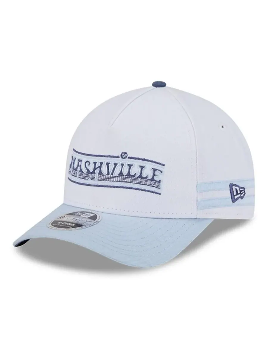 New Era Мужская белая/светло-голубая кепка Nashville SC 2025 Hook 9FORTY с регулируемой высотой