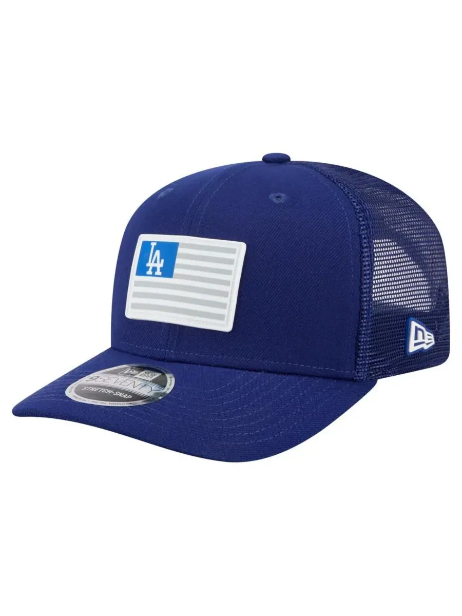 Мужская бейсболка Royal Los Angeles Dodgers Flag 9SEVENTY COOLERA с эластичными застежками New Era