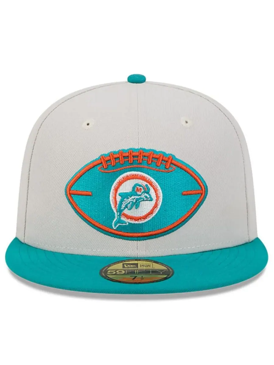 Мужская бейсболка 59FIFTY Stone/Aqua Miami Dolphins 2024 Sideline Historic New Era — изображение 3 из 4, голубой