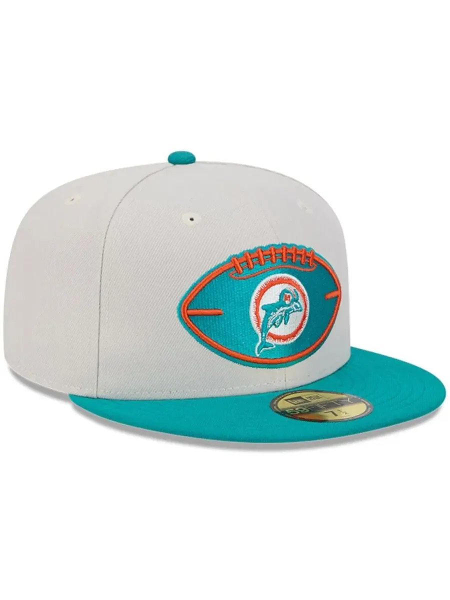 Мужская бейсболка 59FIFTY Stone/Aqua Miami Dolphins 2024 Sideline Historic New Era — изображение 4 из 4, голубой