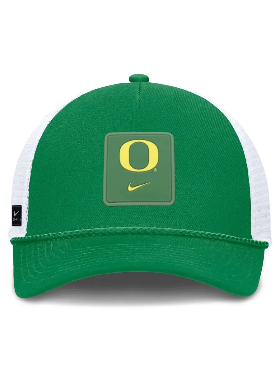 Кепка-тракер с веревочным декором Oregon Ducks 2026 On-Field Gameday Rope Trucker Nike — изображение 2 из 4, зеленый белый