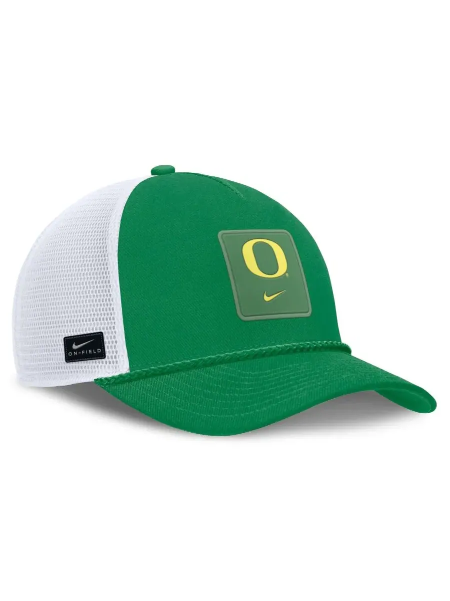 Кепка-тракер с веревочным декором Oregon Ducks 2026 On-Field Gameday Rope Trucker Nike — изображение 3 из 4, зеленый белый