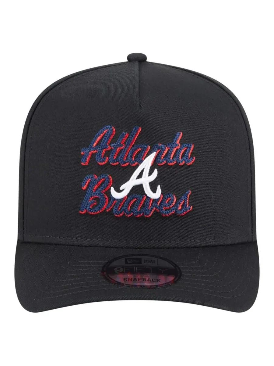 New Era Мужская черная бейсболка Atlanta Braves Chainstitch 9FIFTY A-Frame Snapback — изображение 2 из 5, черный