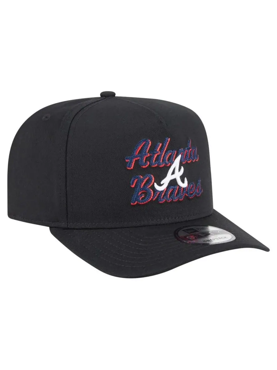 New Era Мужская черная бейсболка Atlanta Braves Chainstitch 9FIFTY A-Frame Snapback — изображение 3 из 5, черный