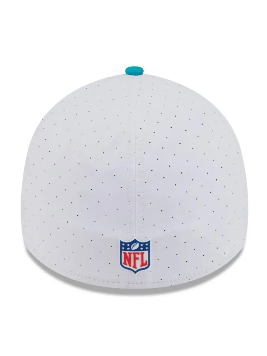 New Era Мужская белая/бирюзовая кепка Miami Dolphins 2025 NFL Training Camp 39THIRTY Flex Hat — изображение 3 из 4