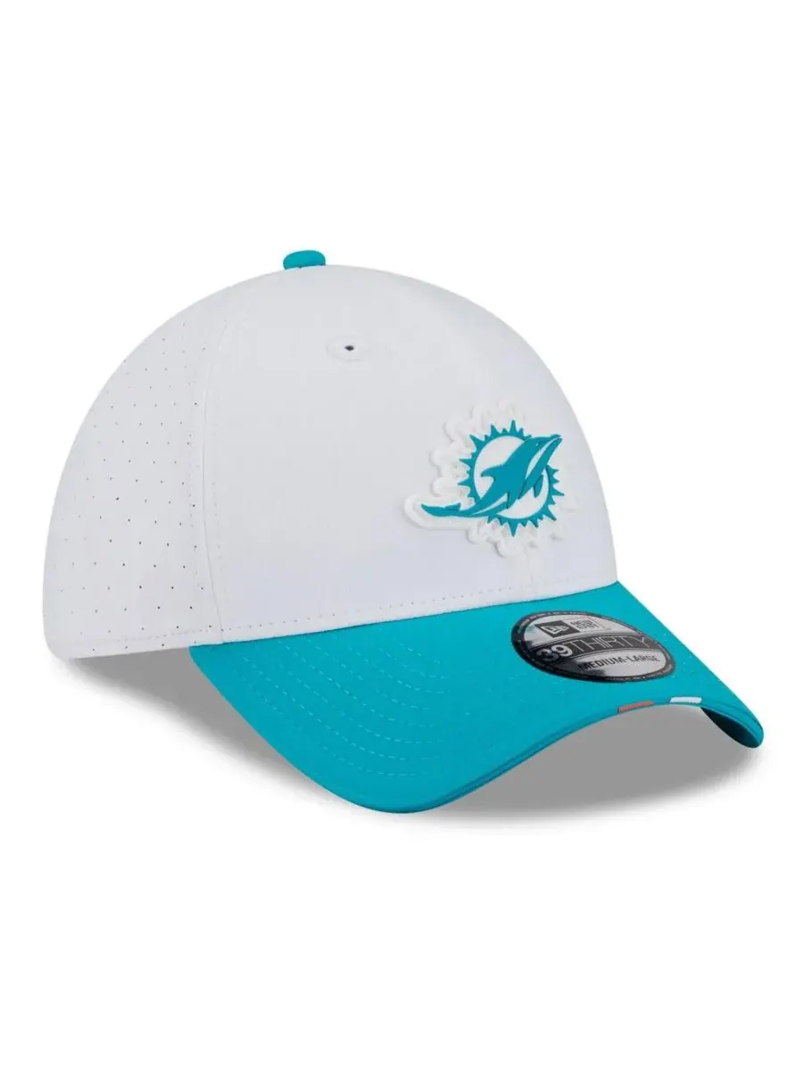 New Era Мужская белая/бирюзовая кепка Miami Dolphins 2025 NFL Training Camp 39THIRTY Flex Hat — изображение 4 из 4