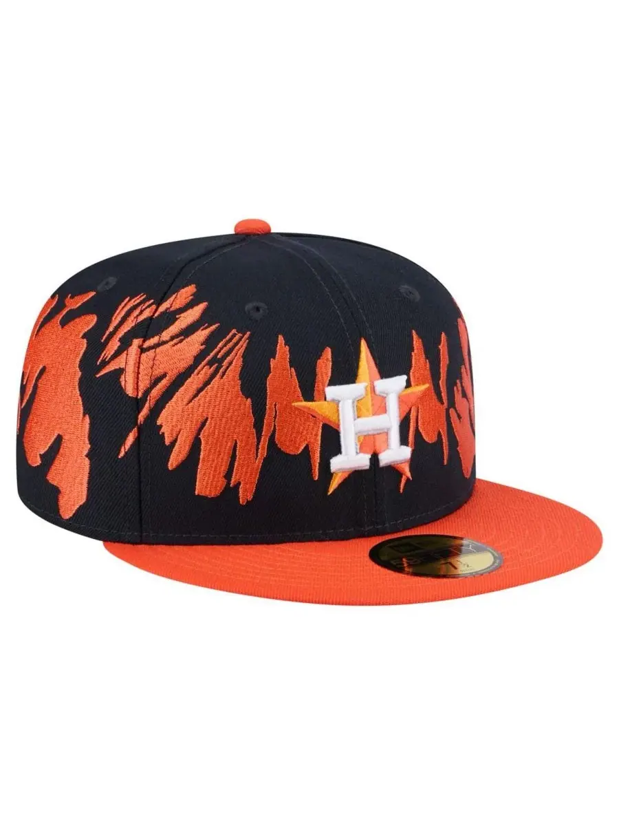 New Era Мужская бейсболка 59FIFTY с ретро-узором Houston Astros — изображение 4 из 5, темно-синий оранжевый