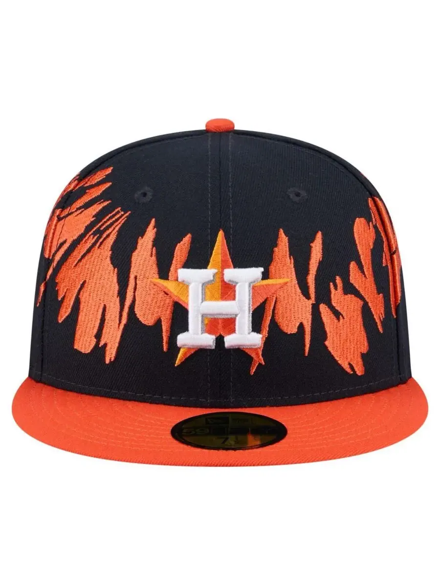 New Era Мужская бейсболка 59FIFTY с ретро-узором Houston Astros — изображение 5 из 5, темно-синий оранжевый