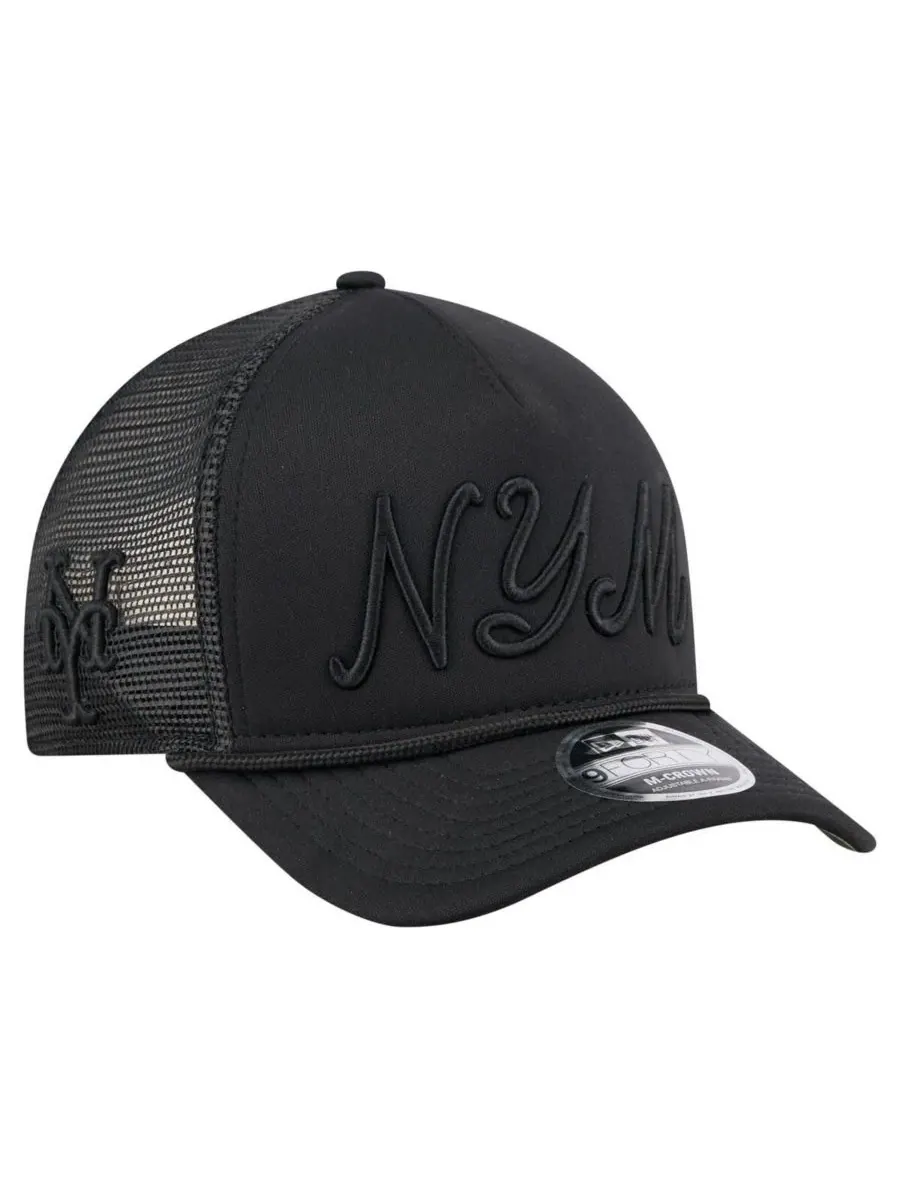 New Era Мужская черная регулируемая бейсболка New York Mets City Initial 9FORTY A-Frame M-Crown — изображение 3 из 4, черный