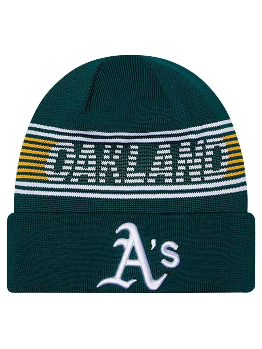 New Era Мужская зеленая вязаная шапка с отворотом из коллекции Oakland Athletics Authentic