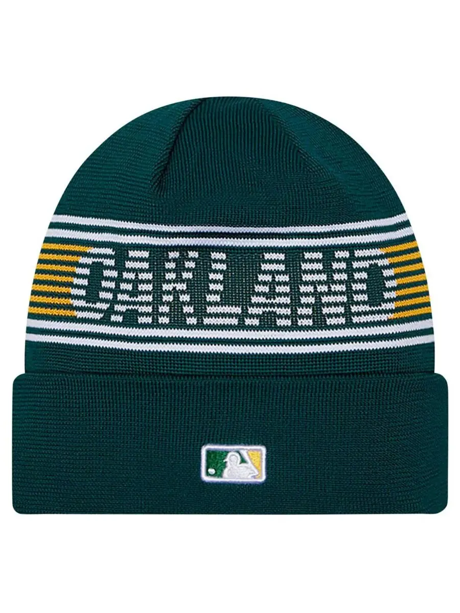 New Era Мужская зеленая вязаная шапка с отворотом из коллекции Oakland Athletics Authentic — изображение 2 из 2, зеленый