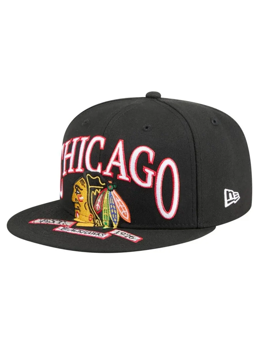 New Era Мужская черная кепка Chicago Blackhawks Oversized Arch 59Fifty Fitted Hat