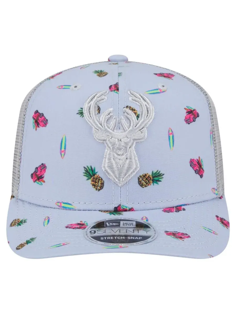 New Era Мужская светло-голубая/серая кепка Milwaukee Bucks Adventure Aloha Pattern 9SEVENTY с — изображение 2 из 4