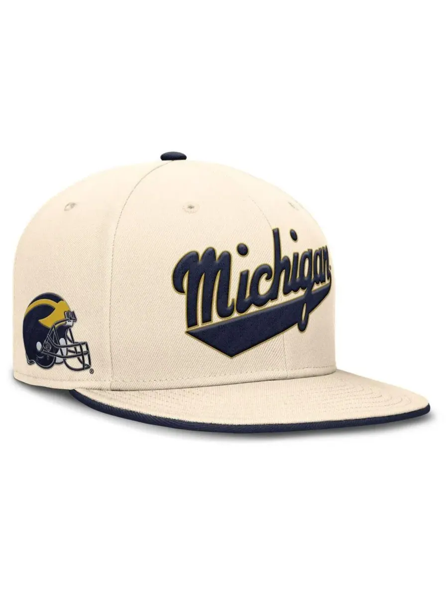 Мужская бейсболка Natural Michigan Wolverines Primetime True Performance Fitted Hat Jordan