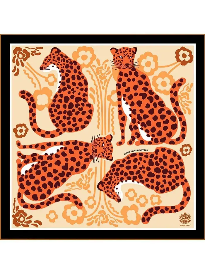 Шелковый бандана-шарф LEOPARDS WITH FLORAL FOUNTAIN Jessie Zhao New York