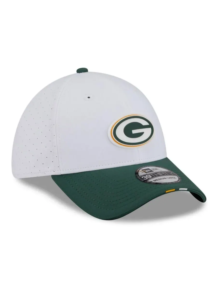 New Era Мужская белая кепка Green Bay Packers 2025 NFL Training Camp 39THIRTY Flex Hat — изображение 3 из 4, белый зеленый