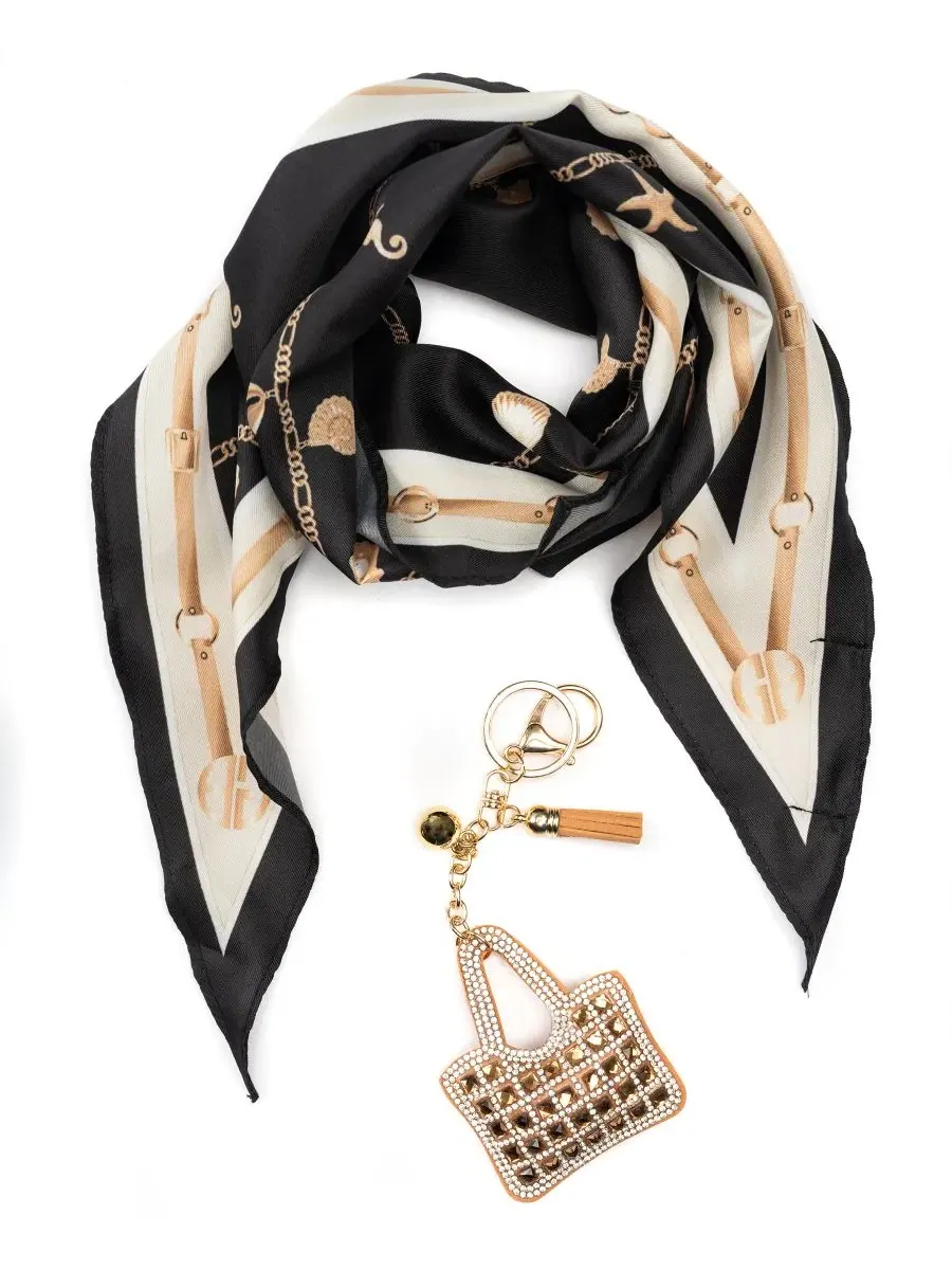 Шарф-косынка с цепочкой и брелоком Sea Life Key Chain and Kite Scarf Set BCBG — изображение 3 из 4, черный