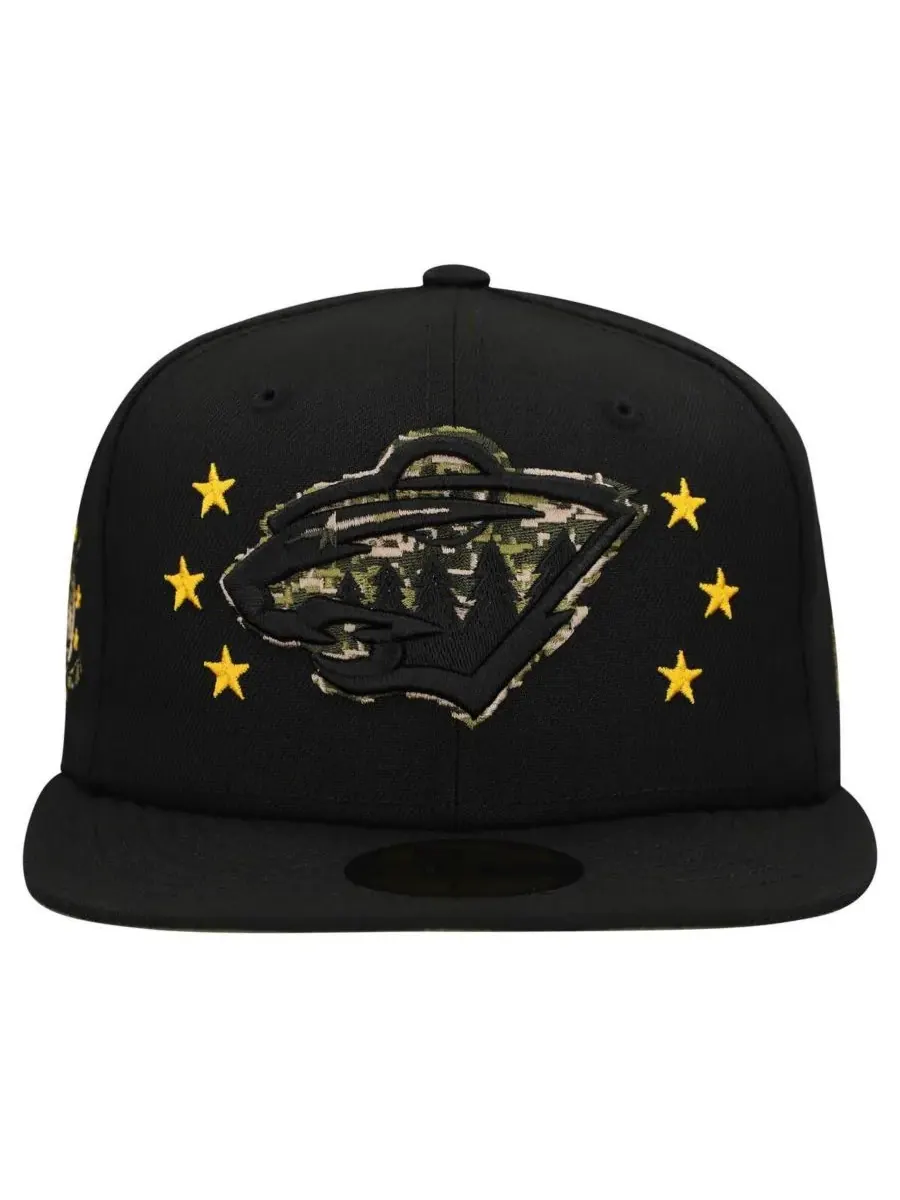 New Era Мужская черная кепка Minnesota Wild Military Appreciation Digital Camo Stars 59FIFTY — изображение 4 из 4, черный