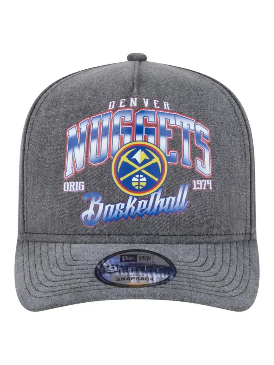 New Era Мужская бейсболка Denver Nuggets Throwback Washed Pre-Curved 9FIFTY Snapback угольного цвета — изображение 2 из 4