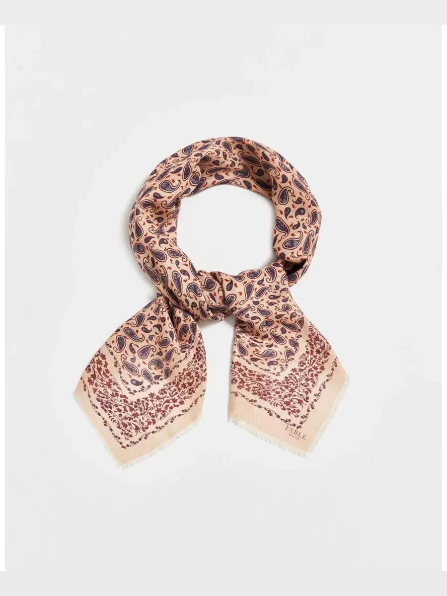 Шелковый платок с пейсли-принтом, 120 см, Paisley Folk Caramel Fable England