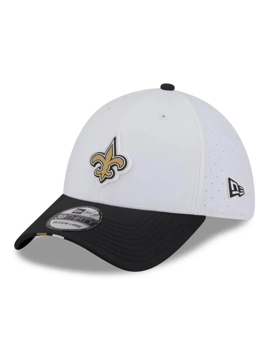 New Era Мужская бело-черная кепка New Orleans Saints 2025 NFL Training Camp 39THIRTY Flex Hat