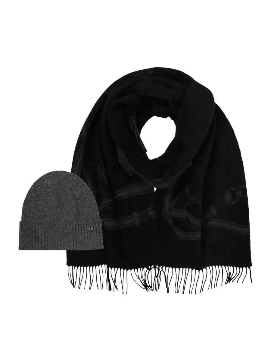Комплект из шарфа и шапки Equestrian Woven Scarf and Knit Beanie Set Lauren Ralph Lauren — изображение 2 из 4, черный