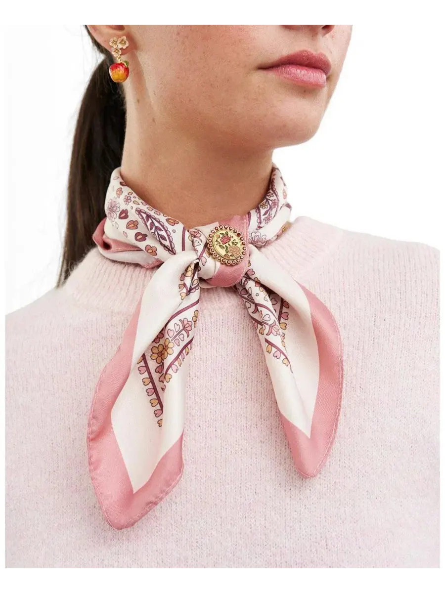 Шелковый платок с пчелами Pink Eve Bee Square Scarf Fable England