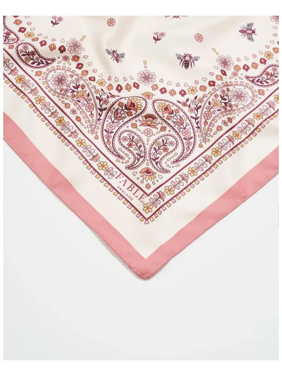 Шелковый платок с пчелами Pink Eve Bee Square Scarf Fable England — изображение 4 из 5, розовый