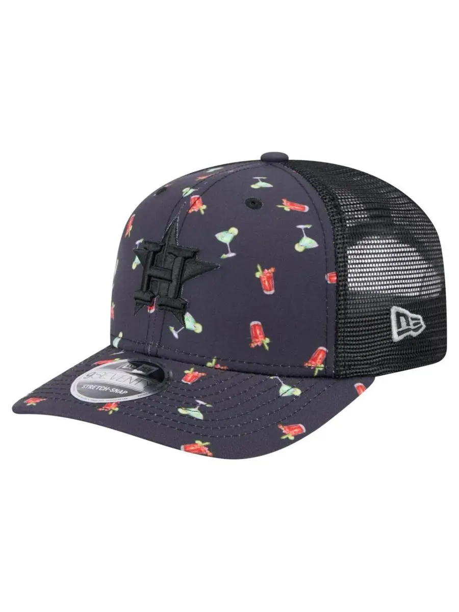 New Era Мужская черная кепка Houston Astros Adventure Drinks Pattern 9SEVENTY с эластичными