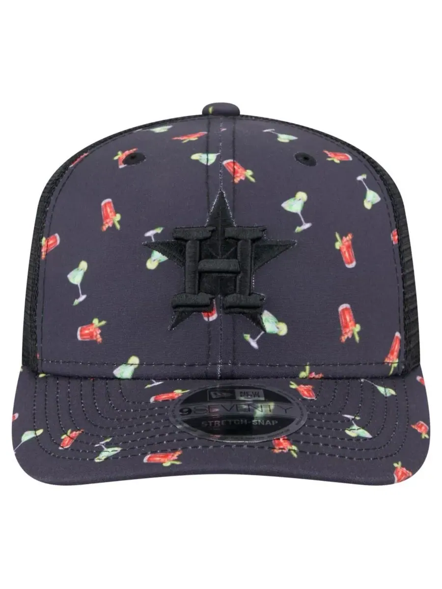 New Era Мужская черная кепка Houston Astros Adventure Drinks Pattern 9SEVENTY с эластичными — изображение 2 из 4, черный