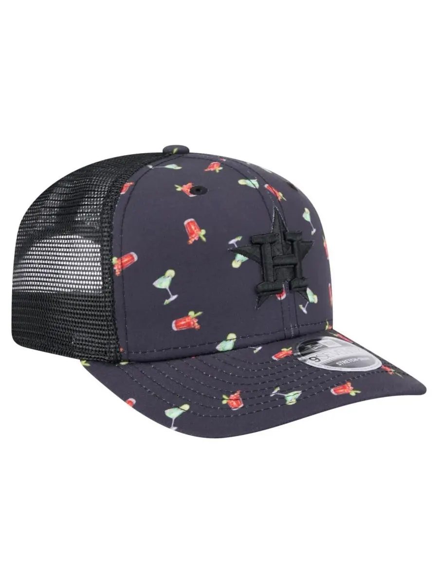 New Era Мужская черная кепка Houston Astros Adventure Drinks Pattern 9SEVENTY с эластичными — изображение 3 из 4, черный