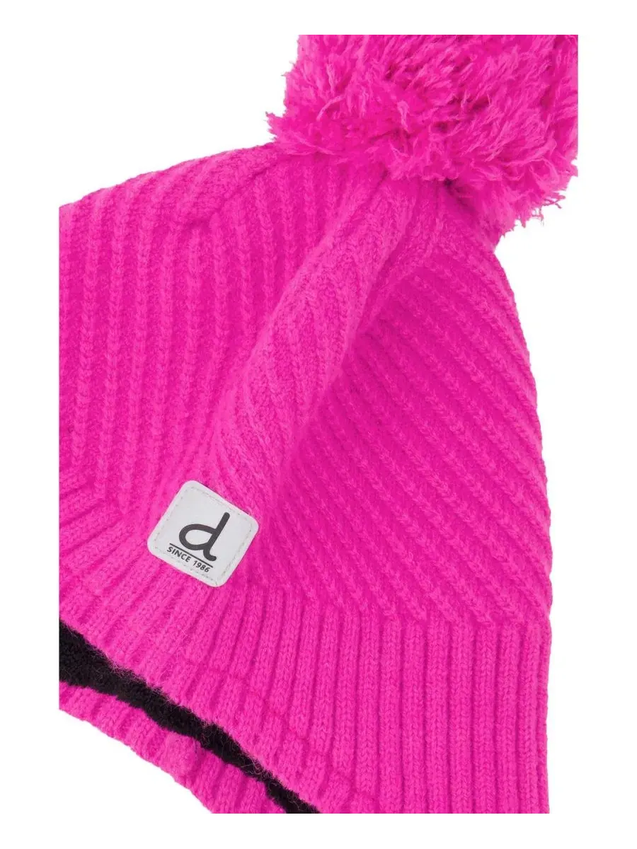 Шапка зимняя с помпоном и косами Peruvian Pink Deux par Deux — изображение 4 из 5, яркий розовый