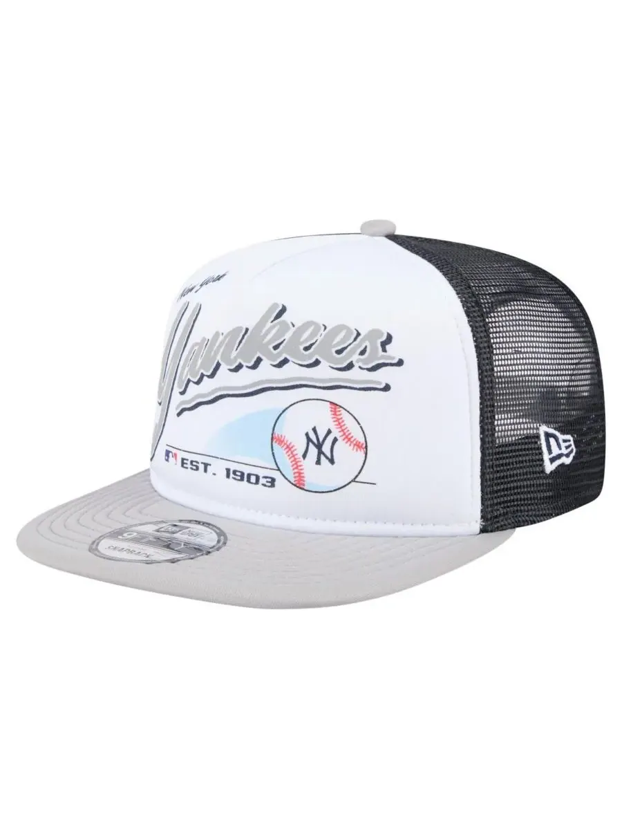 New Era Мужская белая/серая кепка-тракер New York Yankees Retro Script Trucker 9FIFTY Snapback